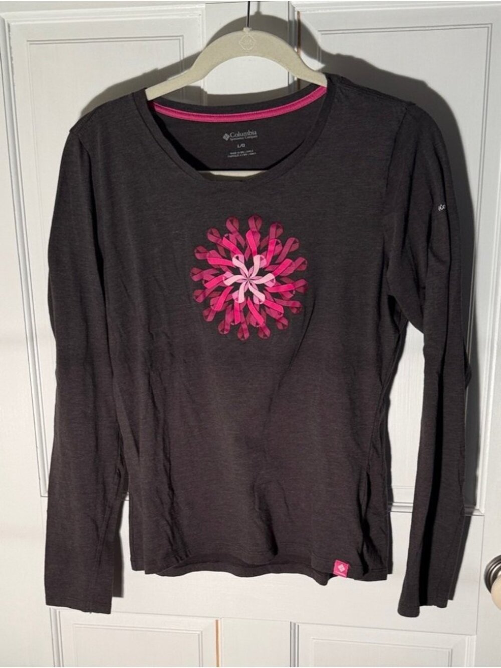 Women's Charcoal Long-Sleeve Tee, Fighting Breast Cancer Ribbons